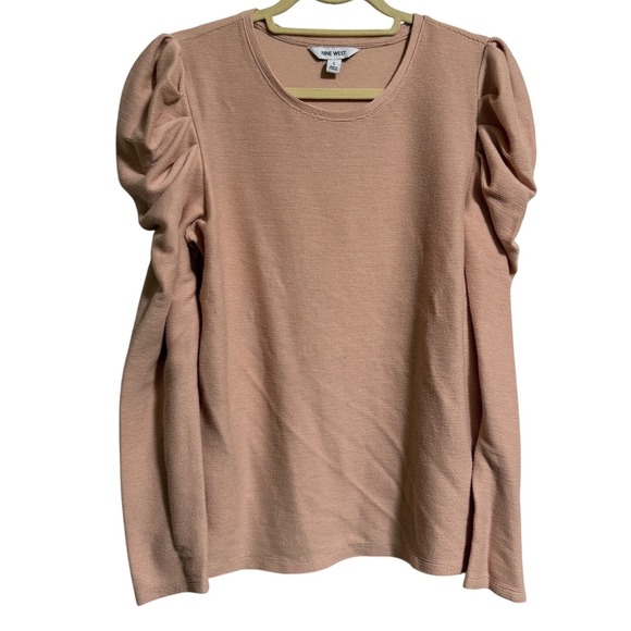 Nine West Tops - Nine West Womens Large Dusty Pink Ribbed Puff Shoulder Long Sleeve Top Blouse